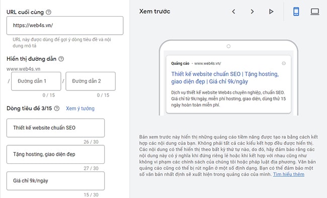Thiết lập từ khóa 